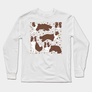 Cute brown border collie dog pattern Long Sleeve T-Shirt